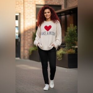 Tan heart “wish” Berber baby soft crewneck oversized sweater size small NEW